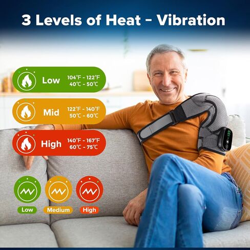 Cordless Shoulder Heating Pad, Heated Shoulder Wrap with Vibration, Left Right Shoulder Massager Heated Shoulder Brace for Women Men, Rotator Cuff Support Frozen Shoulder in Kuwait