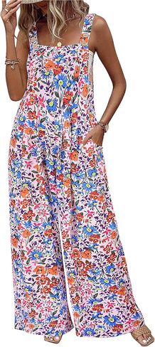 Womens Jumpsuits Overalls Wide Leg Casual Summer Outfits Sleeveless Straps Loose fit Floral Jumpsuits 2025 Black L in Kuwait