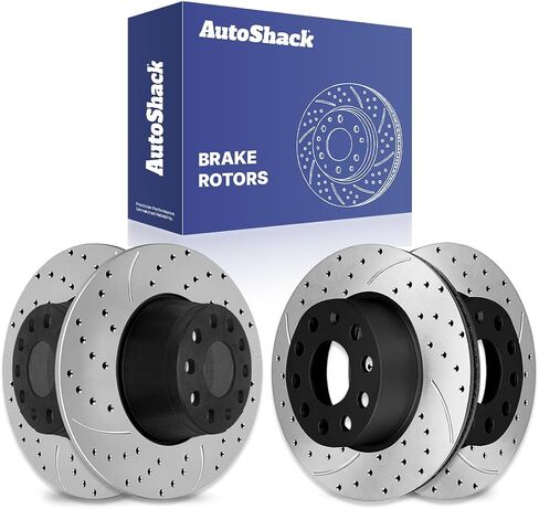 Autoshack Black Hat حفر دوارات الفرامل المحفورة ودوارات الفرامل الأمامية والخلفية للفرامل الخلفية لـ VW Jetta 2006-2008 Passat 2006-2010 GTI 2007-2008 EOS 2006-2009 Audi A3 Quattro PR44401-44281PR in Saudi Arabia