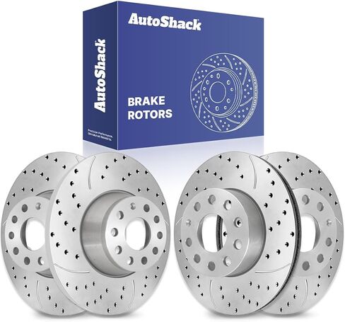AutoShack Black Hat Drilled and Slotted Brake Rotors Front and Rear Brake Rotor Replacement Kit for VW Jetta 2006-2008 Passat 2006-2010 GTI 2007-2008 Eos 2006-2009 Audi A3 Quattro PR44401-44281PR in Saudi Arabia