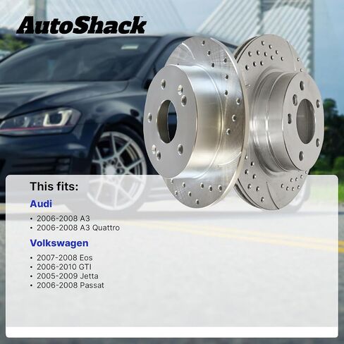 AutoShack Black Hat Drilled and Slotted Brake Rotors Front and Rear Brake Rotor Replacement Kit for VW Jetta 2006-2008 Passat 2006-2010 GTI 2007-2008 Eos 2006-2009 Audi A3 Quattro PR44401-44281PR in Saudi Arabia