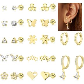 WGOUD 12 أزواج أقراط الفولاذ الجراحية لآذان الفولاذ الجراحية لآذان حساسة للعصرية الذهبية الصغيرة عشيقًا مسطحًا in Kuwait