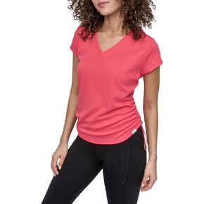 DKNY Women's Short Sleeve V-Neck Tech Ruched Side Seam Active T-Shirt in Saudi Arabia