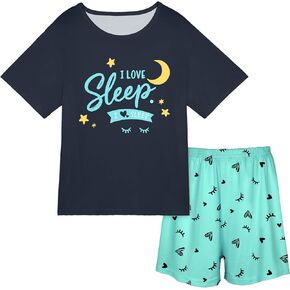 Play Tailor Girls Pajamas for Kids 2 PCS Summer Pjs Set Short Sleeve Top and Shorts Sleepwear for Teen Girl in Kuwait