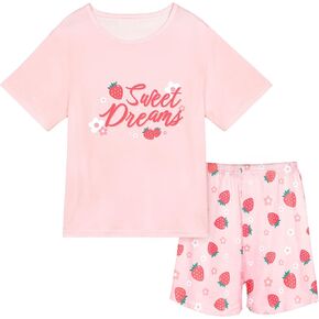 Play Tailor Girls Pajamas for Kids 2 PCS Summer Pjs Set Short Sleeve Top and Shorts Sleepwear for Teen Girl in Saudi Arabia
