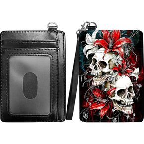 Flower Horse Slim Minimalist Wallet with Lanyard Strap, PU Leather Front Pocket Wallet RFID Blocking Credit Card Holder Card Cases with ID Window for Man Woman Boy Girl in Kuwait