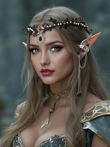 SWEETV Fairy Crown Elf Ears Cuffs Set Flower Crown Headpiece Halloween Elves Cosplay Set Renaissance Costume Medieval Tiara in Saudi Arabia