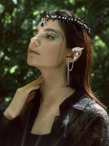 SWEETV Fairy Crown Elf Ears Cuffs Set Flower Crown Headpiece Halloween Elves Cosplay Set Renaissance Costume Medieval Tiara in Saudi Arabia