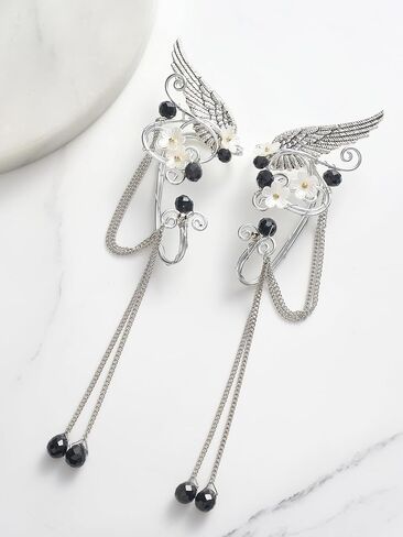 SWEETV Fairy Crown Elf Ears Cuffs Set Flower Crown Headpiece Halloween Elves Cosplay Set Renaissance Costume Medieval Tiara in Saudi Arabia