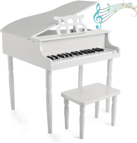 Kids Piano - 30 Key Mini Grand Piano with Music Stand, Bench, and Note Stickers - Piano for Beginners - Instruments for Kids by Hey Play (Pink) in Kuwait