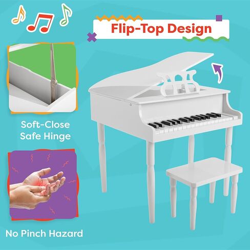 Kids Piano - 30 Key Mini Grand Piano with Music Stand, Bench, and Note Stickers - Piano for Beginners - Instruments for Kids by Hey Play (Pink) in Kuwait
