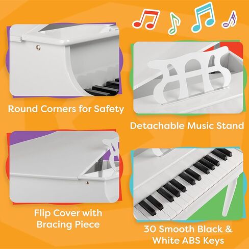 Kids Piano - 30 Key Mini Grand Piano with Music Stand, Bench, and Note Stickers - Piano for Beginners - Instruments for Kids by Hey Play (Pink) in Kuwait