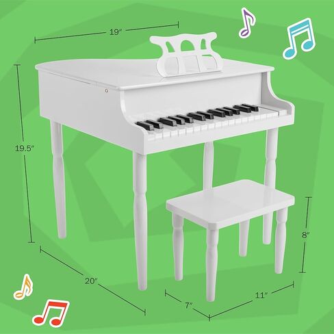 Kids Piano - 30 Key Mini Grand Piano with Music Stand, Bench, and Note Stickers - Piano for Beginners - Instruments for Kids by Hey Play (Pink) in Kuwait