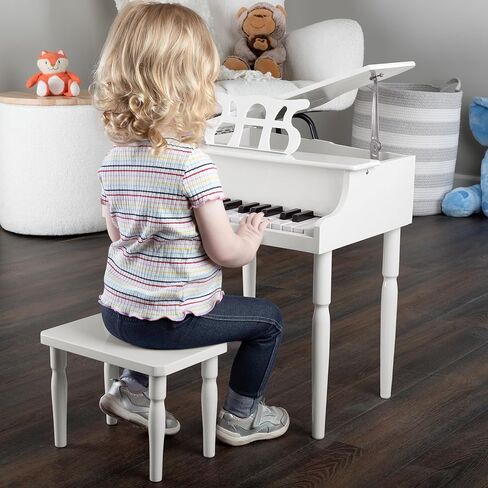 Kids Piano - 30 Key Mini Grand Piano with Music Stand, Bench, and Note Stickers - Piano for Beginners - Instruments for Kids by Hey Play (Pink) in Kuwait