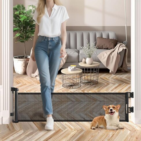 14" Tall Short Dog Gate to Step Over, Retractable Mesh Pet Door for Small Puppy, Extended up to 59" Wide for Indoor Stairs Doorways and Hallway(White) in Kuwait
