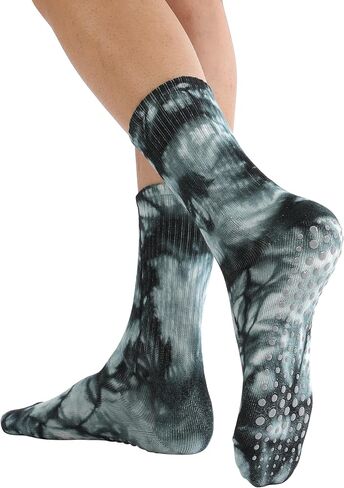 Toeless Pilates Crew Socks With Grips for women, Non Slip Sticky Grippy Yoga Socks for Barre, Dance, Pilates Gifts (2 Pairs, Gray/Black) in Kuwait