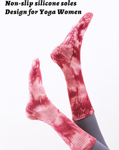 Toeless Pilates Crew Socks With Grips for women, Non Slip Sticky Grippy Yoga Socks for Barre, Dance, Pilates Gifts (2 Pairs, Gray/Black) in Kuwait
