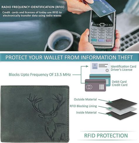الأيائل خمر محفظة جلدية بنية للرجال ، فتحة 6 بطاقة ، حظر RFID in Saudi Arabia