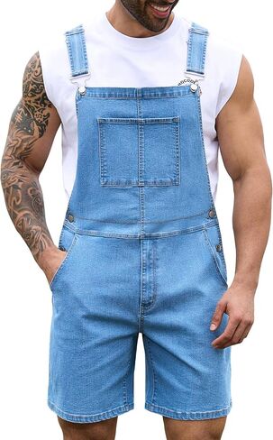 Bindefon Denim Overalls for Men Jean Shorts Jumpsuit Work Bibs Coveralls with Zipper in Saudi Arabia