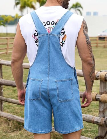 Bindefon Denim Overalls for Men Jean Shorts Jumpsuit Work Bibs Coveralls with Zipper in Saudi Arabia