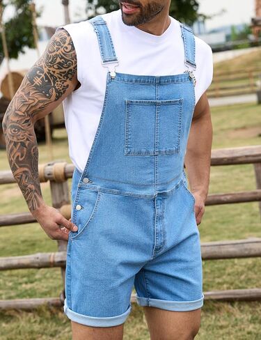 Bindefon Denim Overalls for Men Jean Shorts Jumpsuit Work Bibs Coveralls with Zipper in Saudi Arabia
