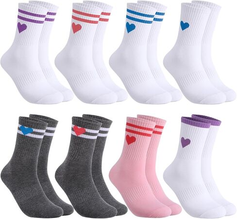 Jspupifip Heart Socks 6 Pairs Crew Athletic Cotton Women Socks Toddler Striped Socks with Retro Stripes Hearts in Saudi Arabia