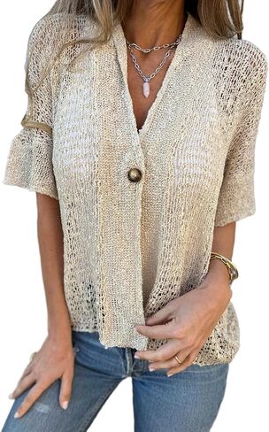 IDEALSANXUN Crochet Cardigans for Women Summer Lightweight Half Sleeve Hollow Out Knit Cardigan Sweater Tops in Saudi Arabia
