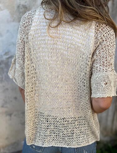IDEALSANXUN Crochet Cardigans for Women Summer Lightweight Half Sleeve Hollow Out Knit Cardigan Sweater Tops in Saudi Arabia