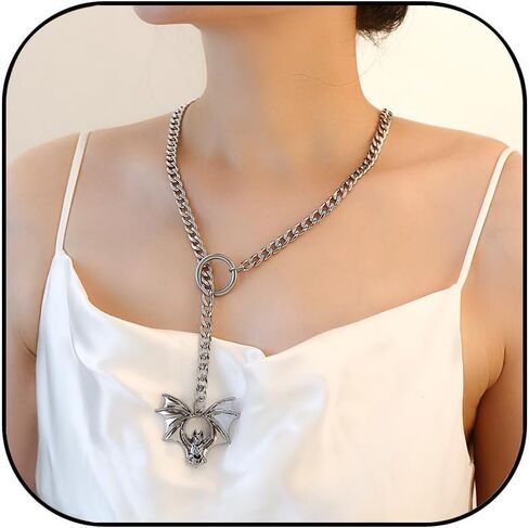 Black Stain Steel Lariat Y Necklaces Wrap Choker Necklace Punk Gothic Bar Pendant Cuban Link O Ring Long Black Necklaces Adjustable Slip Chain Necklace jewelry gift for women ﻿ in Saudi Arabia