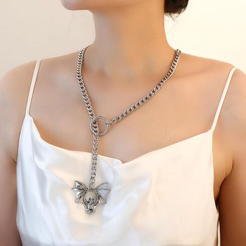 Black Stain Steel Lariat Y Necklaces Wrap Choker Necklace Punk Gothic Bar Pendant Cuban Link O Ring Long Black Necklaces Adjustable Slip Chain Necklace jewelry gift for women ﻿ in Saudi Arabia