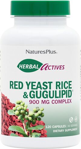 Natures Plus Herbal Actives Red Yeast Rice Gugulipid - 450 mg, 120 Vegan Capsules - Heart Health Supplement, Cholesterol Support - Vegetarian, Gluten-Free - 120 Servings in Kuwait