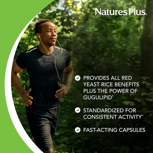 Natures Plus Herbal Actives Red Yeast Rice Gugulipid - 450 mg, 120 Vegan Capsules - Heart Health Supplement, Cholesterol Support - Vegetarian, Gluten-Free - 120 Servings in Kuwait
