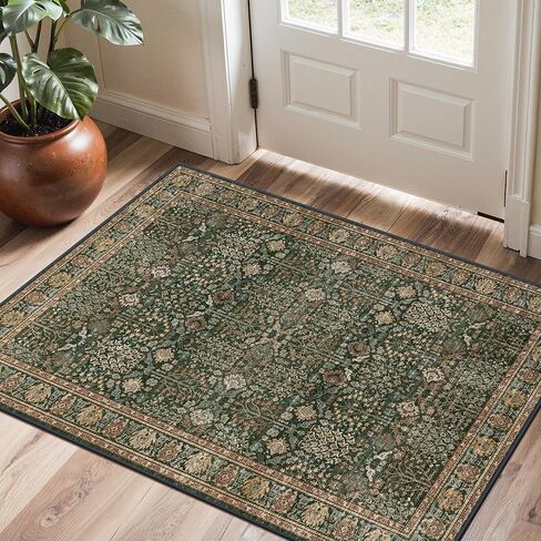 Bavni 2x6 Rug Runners للممرات ، سجادة عداء قابلة للغسل غير قسيمة ، سجاد نمط طباعة الأزهار العتيقة لسجاد غرفة نوم منخفضة الوزن للحمام الممرات ، الأخضر الداكن/متعدد in Saudi Arabia