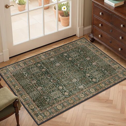 Bavni 2x6 Rug Runners للممرات ، سجادة عداء قابلة للغسل غير قسيمة ، سجاد نمط طباعة الأزهار العتيقة لسجاد غرفة نوم منخفضة الوزن للحمام الممرات ، الأخضر الداكن/متعدد in Saudi Arabia