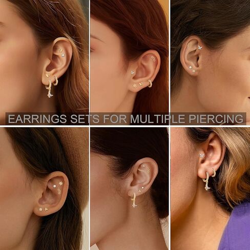 Wgoud 12 Pairs Hypoallergenic Surgical Steel Earrings for Sensitive Ears Waterproof Trendy Gold Plated Small Stud Flat Back Stainless Steel Earrings for Women Men Hoop Cartilage Earring Set for Multiple Piercing in Kuwait