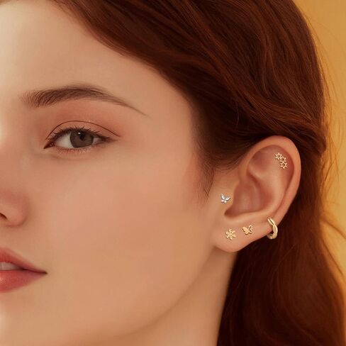 Wgoud 12 Pairs Hypoallergenic Surgical Steel Earrings for Sensitive Ears Waterproof Trendy Gold Plated Small Stud Flat Back Stainless Steel Earrings for Women Men Hoop Cartilage Earring Set for Multiple Piercing in Kuwait