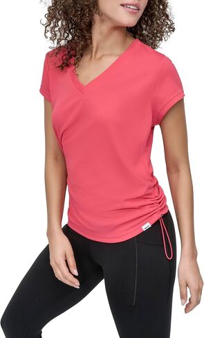DKNY Women's Short Sleeve V-Neck Tech Ruched Side Side Seam T-Shirt T-Shirt in Saudi Arabia