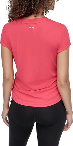 DKNY Women's Short Sleeve V-Neck Tech Ruched Side Side Seam T-Shirt T-Shirt in Saudi Arabia