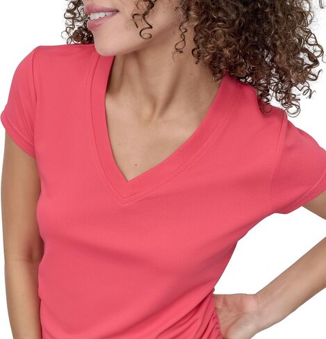 DKNY Women's Short Sleeve V-Neck Tech Ruched Side Side Seam T-Shirt T-Shirt in Saudi Arabia