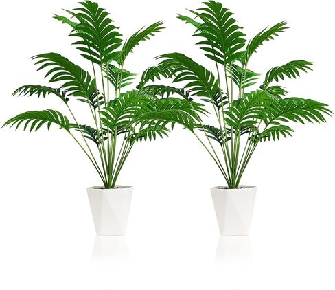 Set of 2 Artificial Areca Palm Plants in Pots, 51 Inch Fake Tropical Palm Trees with Greenery Leaves and Stems, Faux Dypsis Lutescens Floor Plants for Office, Store, Garden, Home Decoration in Saudi Arabia