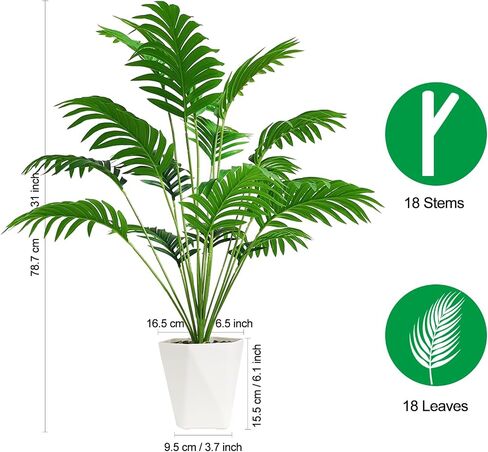 Set of 2 Artificial Areca Palm Plants in Pots, 51 Inch Fake Tropical Palm Trees with Greenery Leaves and Stems, Faux Dypsis Lutescens Floor Plants for Office, Store, Garden, Home Decoration in Saudi Arabia