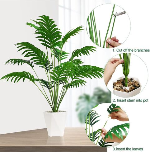 Set of 2 Artificial Areca Palm Plants in Pots, 51 Inch Fake Tropical Palm Trees with Greenery Leaves and Stems, Faux Dypsis Lutescens Floor Plants for Office, Store, Garden, Home Decoration in Saudi Arabia