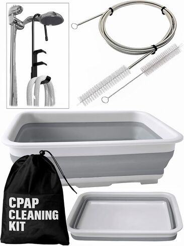 خرطوم طقم تنظيف CPAP وقناع مجفف شماعات CPAP مع فرشاة سلكية سميكة 6.9 قدم ، حوض الغسيل القابل للطي ، متوافق مع خرطوم 22 مم و 15 ملم ، مستلزمات CPAP الناعمة الناعمة الإضافية in Kuwait