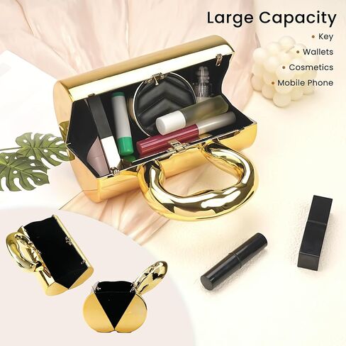 Acrylic Evening Clutch, Geometric Gold Acrylic Clutch Purses for Women, Gold Purses for Women with Removable Chain, Elegant Gold Purse Clutch, Acrylic Handbag for Wedding Party Prom in Kuwait