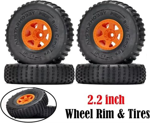4PCS 2.2 inch Beadlock Plastic Wheel Rims 142mm Rubber Tyre Tires Set 12mm Hex Compatible with 1/10 RC Rock Buggy Crawler Car Axial SCX10 TRX4 Wraith 90018 RR10 Bomber (Black) in Kuwait