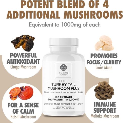 دكتور. Emil Nutrition 9000mg Lions Lions Mane Capsules مع Chaga و Reishi & Maitake - Mushroom Blend لدعم العافية in Kuwait