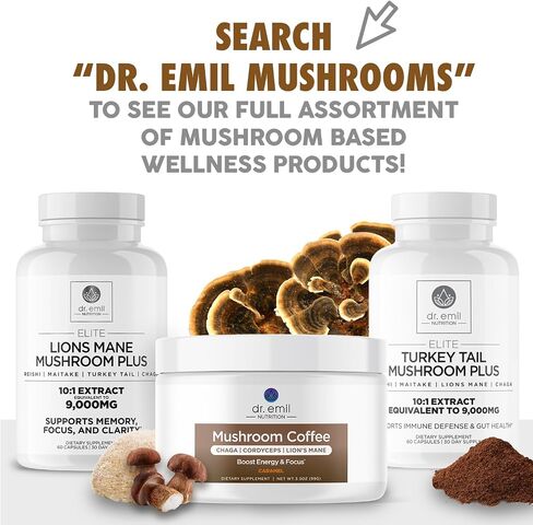 دكتور. Emil Nutrition 9000mg Lions Lions Mane Capsules مع Chaga و Reishi & Maitake - Mushroom Blend لدعم العافية in Kuwait