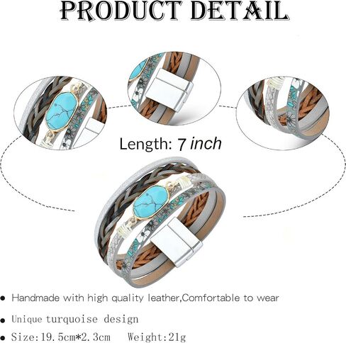 Turquoise Bracelet Leather Wrap Bracelets for Women Fashion Multi-Layer Jewelry for Her in Saudi Arabia