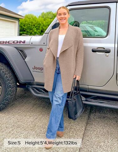 ZESICA Women's Casual Lapel Cardigan Long Sleeve Open Front Irregular Hem Soft Knitted Sweater Coat with Pockets in Saudi Arabia