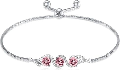 3-Stone 5mm Gemstone Adjustable Tennis Bracelet 925 Sterling Silver Birthstone Bracelet Box Chain with 7+2 inch Chain for Women Gifts in Kuwait